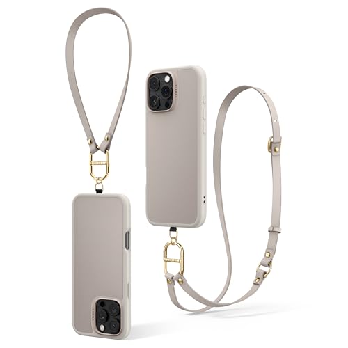 CYRILL Kajuk Mag Compatible with iPhone 16 Pro Max Case Leather, Premium Vegan Leather Wristlet Crossbody Case with Universal Phone Lanyard Strap [Compatible with MagSafe] - Classic Charm Cream