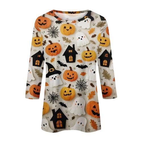 Cute Funny Halloween Shirts for Women Plus Size 3/4 Length Long Sleeve Womens Tops Witch Gothic Renaissance Shirt