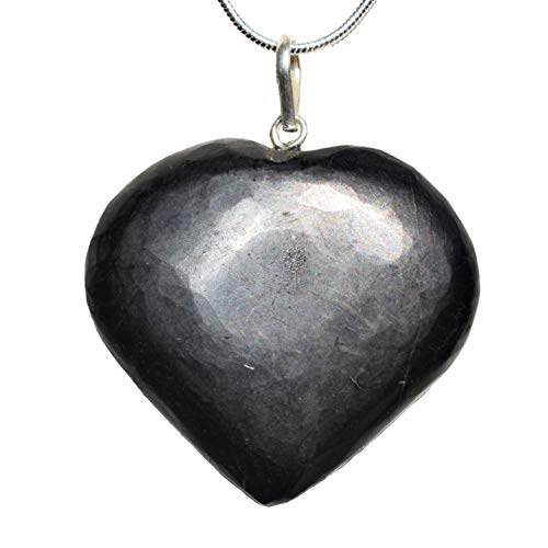 Zenergy GemsCharged Natural Himalayan Gemstone Crystal Puffy Heart Pendant Necklace + 20" Silver Chain + Selenite Charging Heart [Included]
