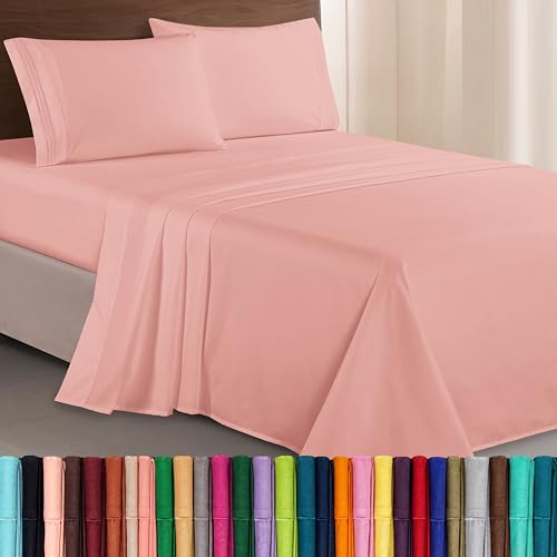 Elegant Comfort Luxurious 1500 Premium Hotel Quality Microfiber Three Line Embroidered Softest 4-Piece Bed Sheet Set, Wrinkle and Fade Resistant, Queen, Dusty Rose
