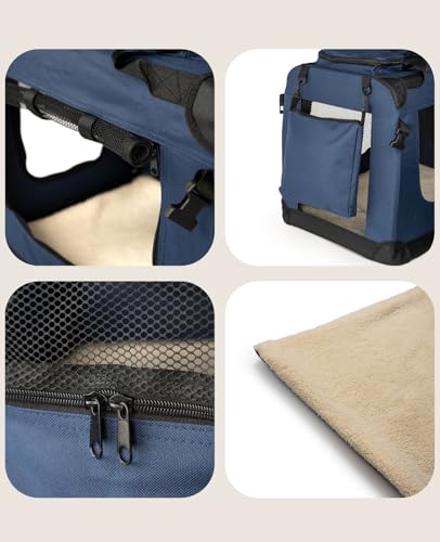 lionto Hundetransportbox faltbar für Reise & Auto, 50x34x36 cm, stabile Transportbox mit Tragegriffen & Decke für Katzen & Hunde bis 10 kg, robuste Hundebox aus Stoff für klein & groß, dunkelblau