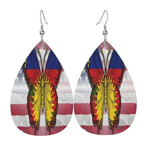Boucles D‘Oreilles Guadeloupe Drapeau De La Guadeloupe Papillon Usa Amitié Vintage Boucles D'Oreilles Pendantes Luxueux Boucle D’Oreille En Cuir Pour...