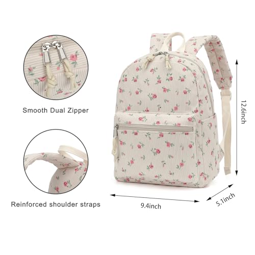 Image of Corduroy Womens Mini Backpack Girls Small Backpack Purse Fashion Casual Daypack School Bookbag (Flowers Pink)