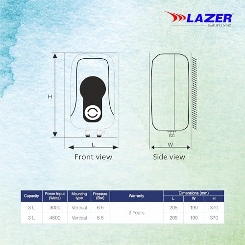 Image of Lazer 3 L Instant Water Geyser (PRIME Instant Vertical, White)