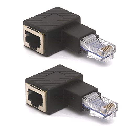 HTGuoji - Lot de 2 adaptateurs Ethernet RJ45 coudés à 90 degrés RJ45 8P8C mâle vers femelle Cat5e Cat6 (gauche) Cover