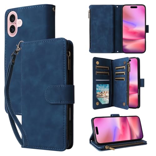 Coque pour iPhone 17 QLTYPRI étui portefeuille rétro en cuir PU bleu