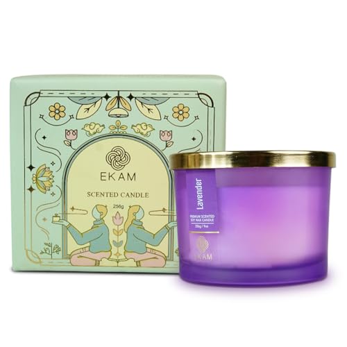 Image of EKAM 3 Wick Soy Wax Scented Candle | Lavender Fragrance | 35 Hr Burn | Long Lasting Premium Jar Candle for Home Decor, Relaxation & Aromatherapy
