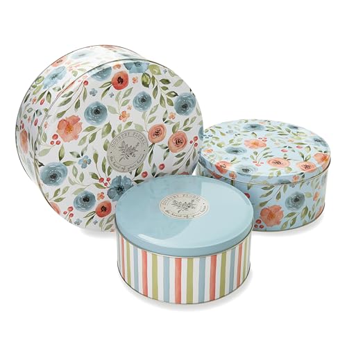 Cooksmart Country Floral Set of 3 Printed Cake Tins | Beautiful Floral Storage Tins for Cakes Cookies & Treats | Elegant & Practical Kitchen Storage Solution