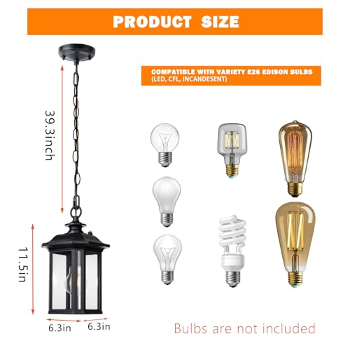 Image of JYZ Dusk to Dawn Outdoor Pendant Lighting, Exterior Hanging Lantern Light Fixture, Classic Black Outdoor Chandelier, Outside Ceiling Mount Hanging Lamp for Porch Hallway Foyer Patio Gazebo Pergola