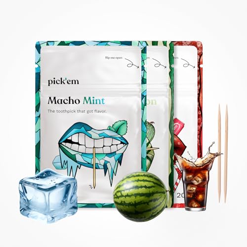 pickem flavoured toothpicks Icy Fresh 3-Pack [60x FLAVOURED TOOTHPICKS] - Cola Mint Watermelon (icy & fresh) - toothpicks with flavour - toothpicks wooden