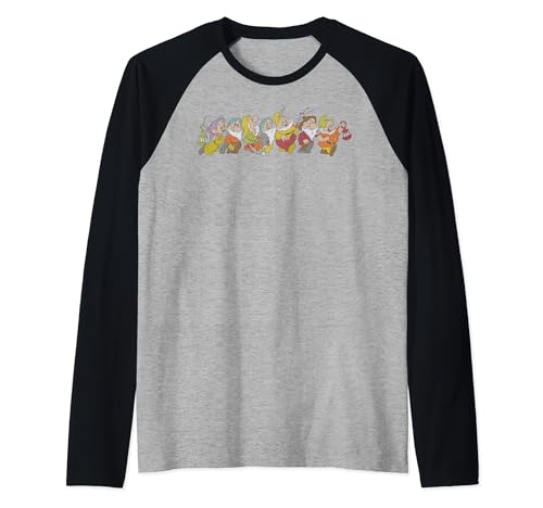 Disney Snow White And The Seven Dwarfs Marching In Line Raglan Baseball Tee, Black
