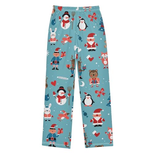 Xmas Bunny Owl Santa Boys Long Pants Soft Trousers Elastic Waist Kids Lounge Bottoms with Pockets S-XL