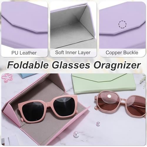 Image of PATIKIL Foldable Glasses Case, Triangle Magnetic Sunglasses Organizer Case PU Leather Hard Eyeglass Case for Women (2 Pcs)