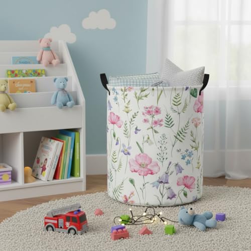 Image of Baby Laundry Hamper kids laundry Basket Waterproof Laundry Bag for Bedroom Clothes Organizer Room Decor(Pink Flower)