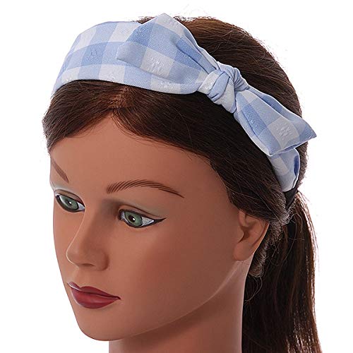 Light Blue/White Checked Fabric Bow Alice/Hair Band/HeadBand, white / ivory, light blue - Image 2