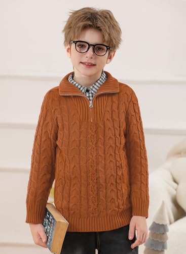 Boys Winter Warm Cable Knit Sweaters Cute Turtle Neck Casual Quarter Zip Pullover 3-14 Years4