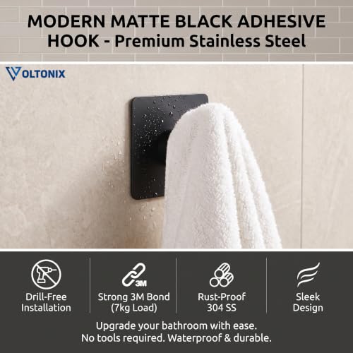 Image of Adhesive Hooks, Shower Wall Stick on Hooks, Round, Black | Metal Material, Compact Design, Peel and Stick, for Bathroom Kitchen Livingroom Office RV