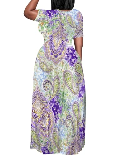 Image of PinkPatty Plus Size Maxi Dress for Curvy Women Crew Neck Long Sleeves Casual Dress Vacation Sundresses with Pockets