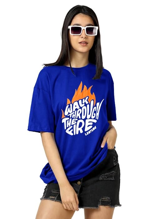 Image of LEOTUDE Cottonblend Oversized Half Sleeve Colorful Printed Combo T-Shirts for Women (Pack of 2)