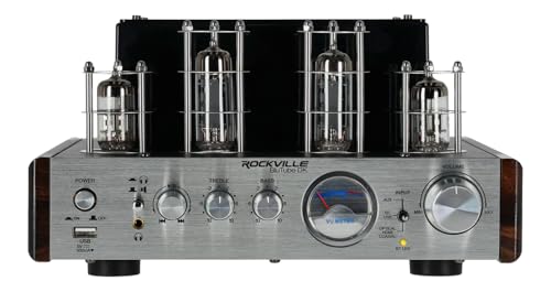Rockville BluTube DK Audiophile Tube Amplifier with Bluetooth, 35Wx2 RMS @ 4 Ohm, HDMI/Optical/Coaxial Inputs, Sub Output, USB, RCA, VU Meter, Headphone Out