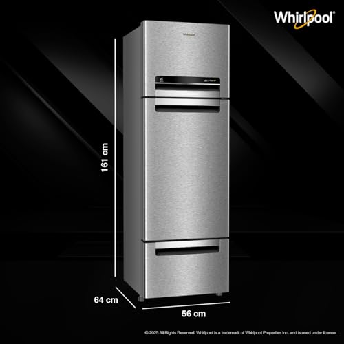 Image of Whirlpool 215 L Frost Free Triple-Door Refrigerator | Zeolite Technology | Microblock Technology [FP 223D PROTTON ROY RADIANT STEEL(Z), Up to 44% Reduction in Cold Air Loss*]
