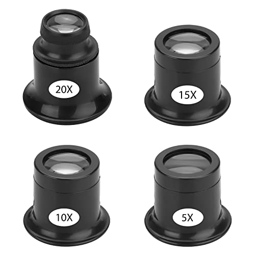 Jewelers Loupe Eye Magnifier Loupe Magnifying Glass, 4Pcs Experimental Monocular Magnifier of 5X 10x 15x 20x, Portable Watchmaker Loupe Magnifier Lens Repair Kit Tools for Gems, Coins, Rocks, Stamps