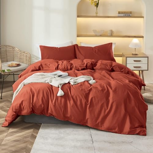 Housse de Couette 220x240 cm Terracotta Unie Parure de lit Adulte...