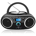 Portable Personal CD Player with FM Radio Stereo Sound, Bluetooth, USB, AUX-IN, Headphone Output, MP3 CDs Compatible, Clear and Full Sound, AC/DC Operated for Home or Outdoor