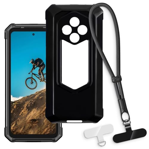 OAGELIM 2-in-1�ی�P�[�X�ƃ��X�g�X�g���b�v Ulefone RugKing 5 Pro �Ƃ̌݊������� ���O���\�ȃ��j���[�h�t���d�b�J�o�[�A����~�ߕ����h�~�O���b�v�n���h�� (�u���b�N + �u���b�N)