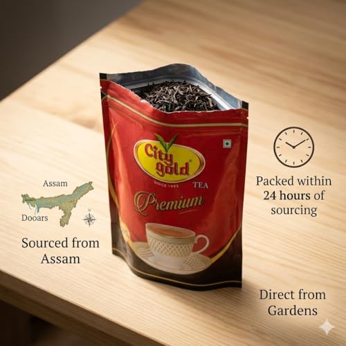 Image of CITY GOLD Premium CTC Black Tea, 1kg | Strong & Aromatic Chai | Sourced from Assam, Dooars & Terai | Freshly Packed Blended Tea Pouch