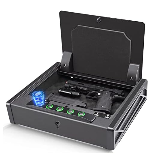 SOULYI Biometric Fingerprint Gun Safe for 3 Pistols Safe DOJ Certified with 3 Quick Access Handgun Safe,Digital Keypad Frosted Black Bedside Firearm Safety Car Safe Hardened Steel Lock Box