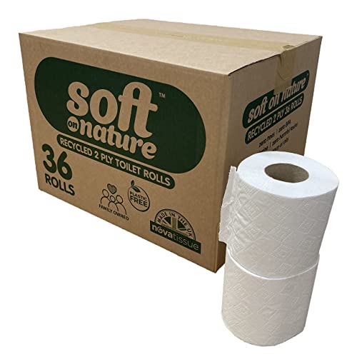 36 Soft on Nature Eco Toilet Rolls RECYCLED Sustainable Tissue, Plastic Free, UK Made