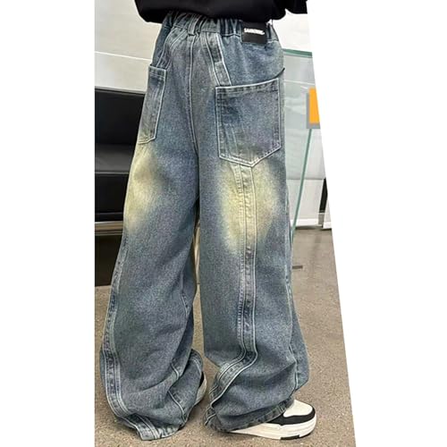 Wide Leg Jeans for Girls Loose Fit Elastic Waist Denim Pants Wide Straight Leg Trousers Washed Denim Casual Trouser3