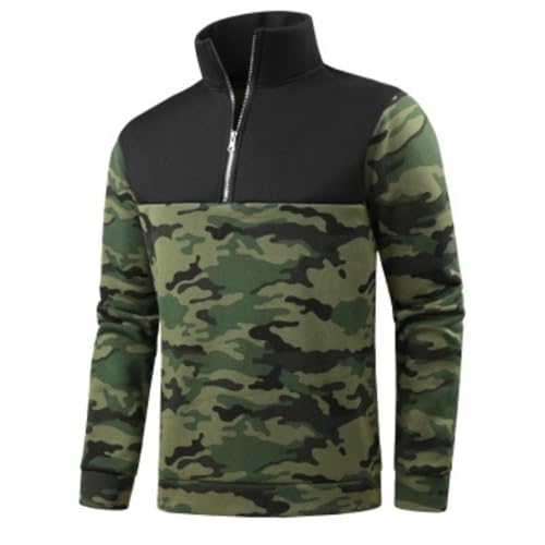 Sweat-shirt col roulé pour homme avec fermeture éclair 1/4 et imprimé camouflage outdoor