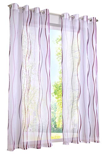 BAILEY JO 1 Panneau Rideau Voilage Transparent avec Impression Vague Violet LxH/140x145CM Rideaux à Oeillets Décoration de Fenêtre Chambre/Salle de...
