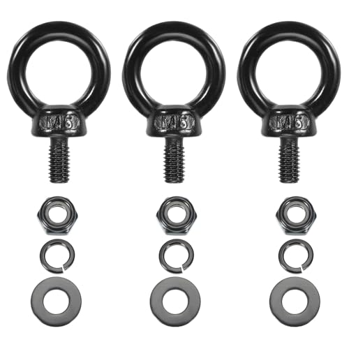 Image of PATIKIL M6x12mm Lifting Shoulder Eye Bolt, 3Pcs 304 Stainless Steel Lifting Ring Threaded Eyebolt with Hex Lock Nut /Lock Washer /Flat Washer for Hanging Hammocks Articles, Black
