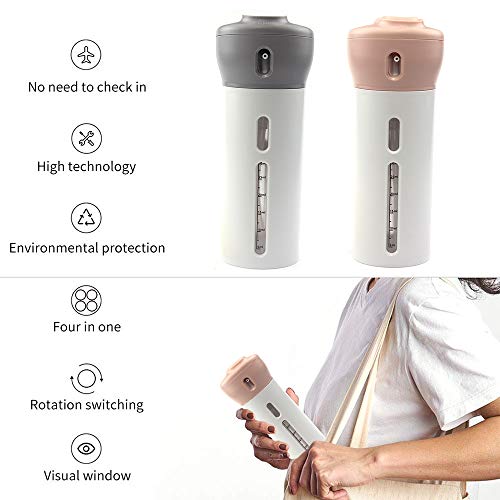 2 Pack Travel Dispenser, CHIVENIDO 4 in 1 Lotion Shampoo Gel Travel Dispenser Shower Bottles Refillable Travel Bottles (Pink+Gray)3