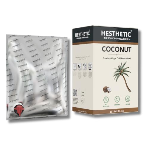 Image of HESTHETIC Cold Pressed Virgin Coconut Oil 5L Bag-in-Box | Pure Nariyal Tel (VCO) | Unrefined Food-Grade Coconut Oil for Cooking, Baking & Kerala Cuisine