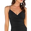 Verdusa Women's Sexy Ruched Side Asymmetrical V Neck Bodycon Cami Dress Black M