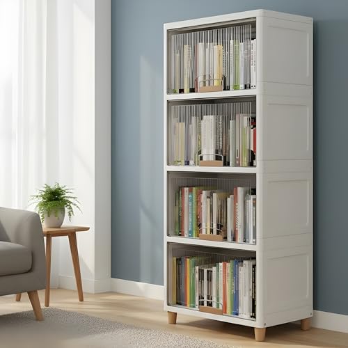 Image of DECOLOGY BookShelf for Home |Engineered Books Organizer for Study Room | Multipurpose book Shelf for Home, Office |Book Organizer for Library | Living Room furniture (Cupboard Rack - Transparent,4PCS)