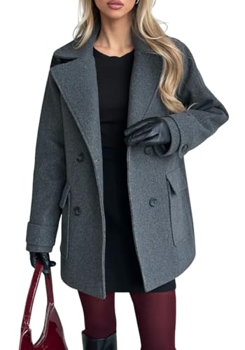 chouyatou Women's 2025 Fall Winter Double Breasted Wool Coat Mid Long Dressy Casual Pea Coat Overcoat