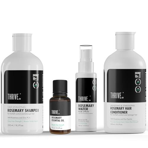 Image of ThriveCo Rosemary Hair Care Combo | Shampoo 250ml, Conditioner 250ml, Hair Water Spray 100ml & Essential Oil 15ml | Hair Fall Control & Growth Support