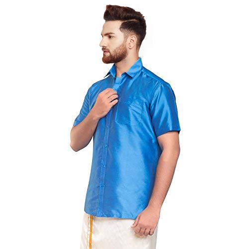 Image of SJS-Men's Half Sleeve Solid Art Silk Shirt