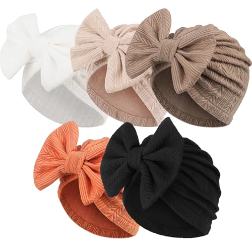 Image of AQOKKA Newborn Baby Girl Hats with Bow Toddler Infant Beanie Cap Newborn Hospital Hats for Baby Girl Kid 3-12 Months