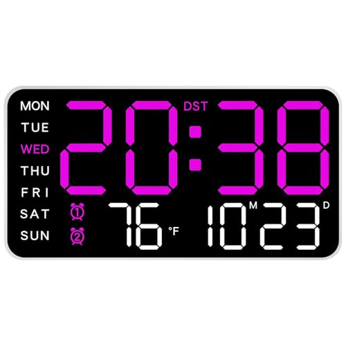 Reloj de pared digital LED, sin marco, con alarmas duales, temperatura y humedad, números grandes, memoria de batería