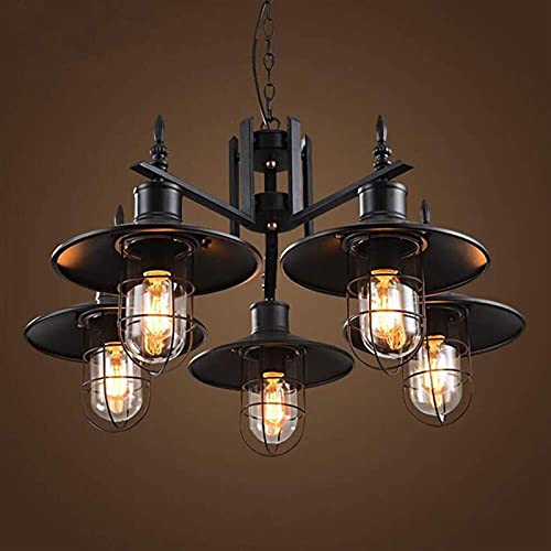 Plafonnier vintage américain industriel lustre rustique loft 5 verres salon 75cm