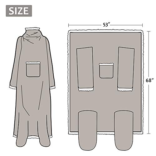 Catalonia Sherpa Wearable Blanket with Sleeves & Foot Pockets for Adult Women Men, Comfy Snuggle Wrap Sleeved Throw Blanket Robe, Gift Idea, Camel