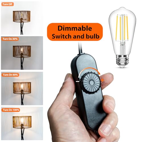 Lámpara de pie trípode estilo boho vintage regulable con bombilla LED 3