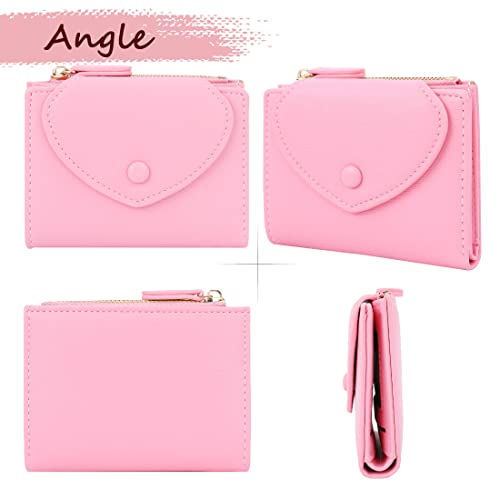Sunwel Fashion Small Wallet With Heart Bifold Wallet Zipper Pocket Cash Card Holder Coin Purse For Women Girls (Pink) #TOP3