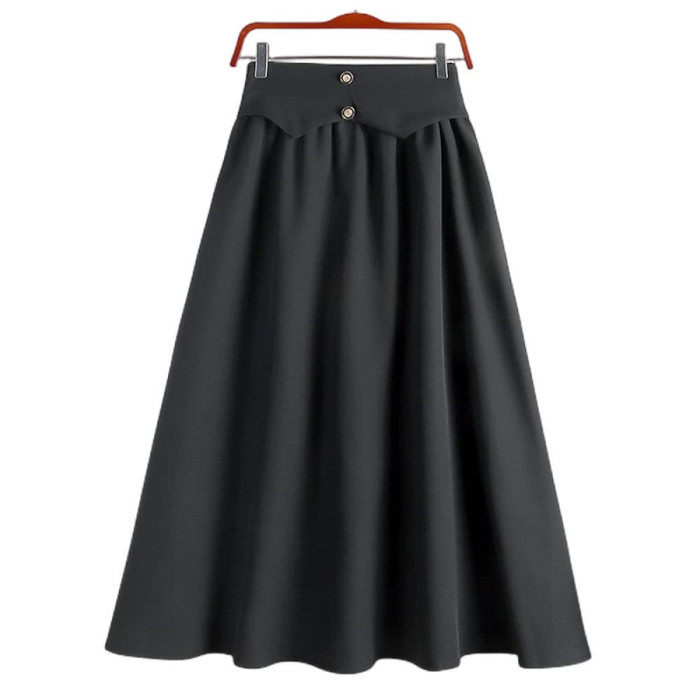 OZEO Gonne da Donna,Gonna Midi da Donna Nera Vita Alta Gonna A Pieghe Ombrello Cintura Bottone Tinta Unita A-Line Grande Swing Gonne Lunghe Eleganti Increspato per Donna Ragazze Primavera Autunno,M